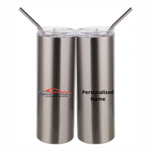 TCC Personalized - 20 oz Stainless Silver Skinny Tumbler with Stainless Straw and Lid Thumbnail