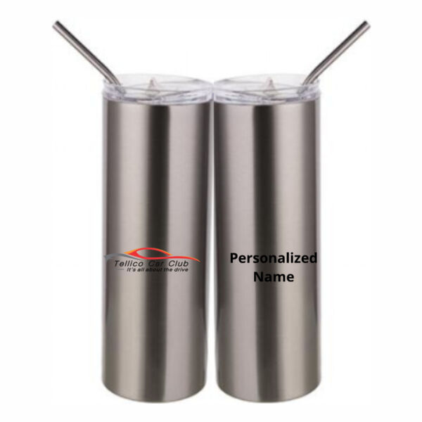 TCC Personalized - 20 oz Stainless Silver Skinny Tumbler with Stainless Straw and Lid Thumbnail