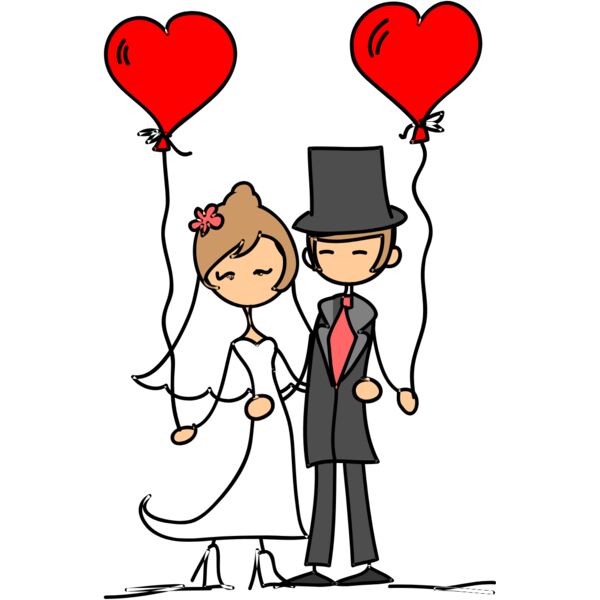 Cartoon Wedding Groom Bride Heart Balloons 4 Thumbnail