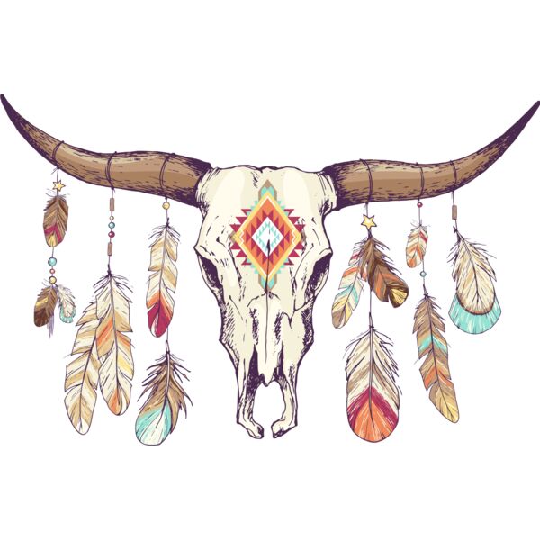Watercolor Tribal Cow Skull Feather 1 Thumbnail